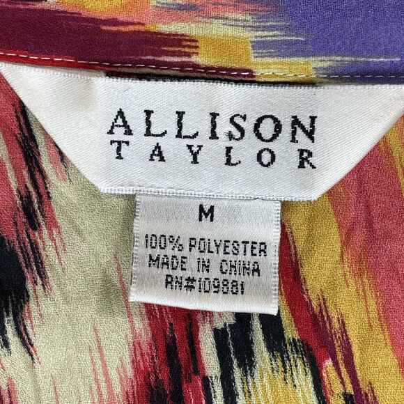 Allison Taylor Button Up Blouse Medium Funky Abstract Southwestern Boho Hipp Vtg - Picture 6 of 15